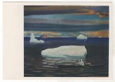 1963 Eskimo in a kayak rowing North ice ART ROCKWELL KENT Russian postcard old picture