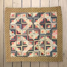Log Cabin Sunshine & Shadow Quilt Hand Stitched Handmade 1940s Mid Century 72x72 picture
