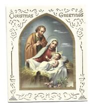 Vtg Christmas Card Guiseppe  Vicentini  HOLY FAMILY Embossed Edge 1950s Env picture