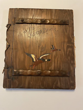 Vintage Wooden Scrapbook with Flying Geese - contains some loose pics & postcard picture