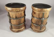 Elegant Expressions Wood & Hammered Metal Candle Holders Round 5,5” EUC picture
