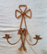 Vtg Homco Home Interior  Metal Twisted Rope Bow Double Wall Sconces Gold Candles picture