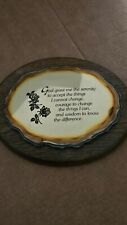 Vintage 9.5” Oval Wood and Metal Serenity Prayer Plaque. picture