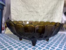 Vintage Smoky Brown Carnival Glass Footed Oval Bowl 1960 Antique picture