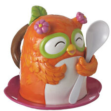 OWL BIRD 3 Piece Ceramic Coffee Mug Plate & Spoon Topsy Turvey NEW IN BOX picture