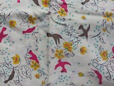 MCM Cottagecore VTG Bird Fabric 88x70 Pink Grey Mustard Hummingbird DAINTY picture
