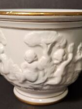 Vintage Italian White Porcelain Planter, Trimmed in gold w/Raised Image  picture