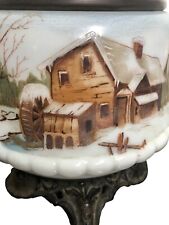 Vintage Kerosene Oil Lamp Hand Painted Converted To Electric ￼Grist Mill Castle picture