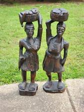 2 TWO Large 3 FOOT 19 POUNDS EACH African MARKET WOMAN Statues Hand-Carved Wood picture