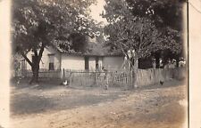 RPPC Old White Farmhouse, Fence, Chickens, Trees c1910 Photo Postcard picture