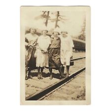 Vintage Snapshot Photo Young Flapper Women Railroad Tracks Railway Train Station picture