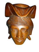 Vintage Hand-Carved Wood Face Head Vase 12