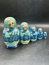 VINTAGE RUSSIAN BLUE C. NOCUD NESTING DOLL (5) PIECE SIGNED picture