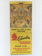 Columbia Gem Of Spanish Restaurant Tampa Florida Matchbook Cover Matchbox picture
