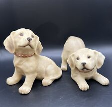 Vintage HOMCO #1408 Golden Labrador Dog Puppy Porcelain Figurines Set of 2  picture