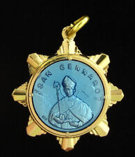 Vintage Saint Januarius Plastic Medal Catholic Gold Tone and Blue Color picture
