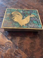 VTG Mexican Brass And Inlaid Malachite Rooster Box - Detailed and Unique picture