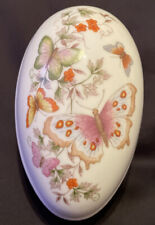 Avon 1974 Porcelain Butterfly Flower Egg Shape Trinket Box 22K Gold Trim Vintage picture