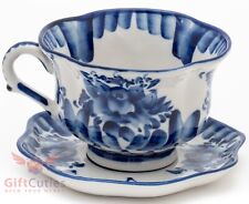 Porcelain Gzhel Cup & Saucer set author's work handmade in Russia picture