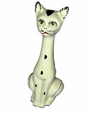 Vintage MCM Ceramic Long Neck Green Eyed Sad Face Cat Figurine Italian 14