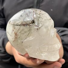 2.26LB TOP Natural Hair crystal quartz hand carved crystal skull reiki healing picture
