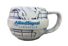 AlliedSignal Aerospace Coffee Mug Cup 16oz Blue White Round World Globe Vintage picture
