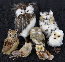 Realistic Owl Lot of 7 Feathers Lifelike Cabin Rustic Wildlife Large to Small picture