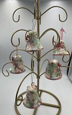 Vintage 1980 Fabric Covered Bell Ornament Victorian Shabby Chic Granny Core Set picture