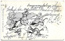 Devils Drilling / Sawing Man's Head w/ Fish & Cat 1905 Vintage Comic Postcard picture