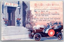 Rally Day Sunday School Invitation Old Car Red Cross American Flag  Postcard picture