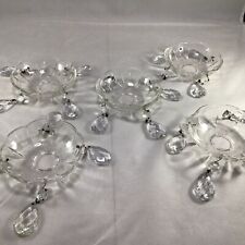 Lot Of 5 Vtg Crystal Bobeches 4 Pins Each 4 Inch Diameter With Tear Drop Prisms picture
