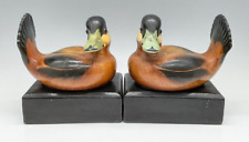 VTG DUCK BOOKENDS  CERAMIC PAINTED DUCKS w/ Glass Eyes -ITALY picture