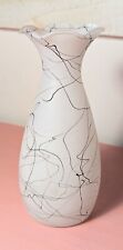 Hazel Atlas Frosted Black String Glass Vase Spaghetti Drizzle Mid Century 7H EUC picture