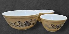 Vintage Pyrex Homestead Set of 3 Mixing/Nesting Bowls Tan & Blue 401, 402 & 403 picture