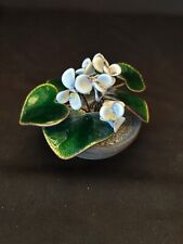 Vintage Bovano Flower Pot Lilac Pansy Enameled Copper Figurine Sculpture picture