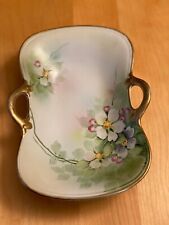 VINTAGE NIPPON HANDPAINTED GOLD EDGE FLORAL TRAY 6.5” X  9” picture