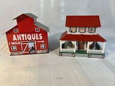 Hallmark 1999 Collectible Tin Christmas Ornaments SET of 2 No Box Barn And House picture