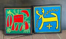 Two  vintage framed huichol mexican yarn wall art 16.5x16.5  picture