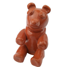 Hand Sculpted Clay Teddy Bear Brown Bear Figurine Button Eyes Statue Signed picture