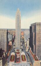 New York City Rockefeller Center Manhattan Skyline 1930s Linen Vtg Postcard Y2 picture