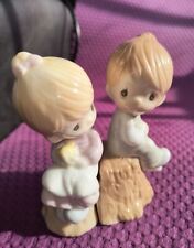 Nice 1993 Precious Moments Boy and Girl Salt and Pepper Shakers Love one another picture