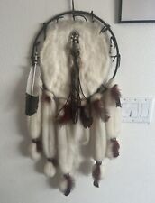 Vintage Native Dreamcatcher Large Sheep Wool Fur White Wall Hanging 32” Damaged picture