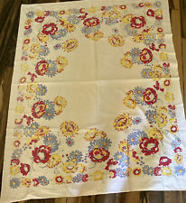 Vintage Kitchen White Red Blue Flower Tablecloth Cottagecore 61”x50” picture