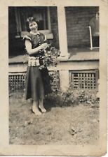 Lady Photograph Outdoors 1951 Plants Vintage Fashion Dress 2 1/2 x 3 1/2 picture