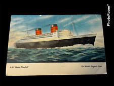 VTG. Postcard R.M.S. Queen Elizabeth Ship Ocean Liner FACTS ON BACK 1956 picture