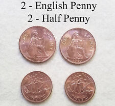 2 - English Penny Coins + 2 - Half Penny Coins - Great Britain picture