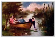 Women In Canoe Victorian Picnic Scene Water Lilies UNP Unuseed DB Postcard W21 picture