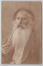 RPPC Older Man White Beard Hair Long Corncob Pipe Postcard G29 picture