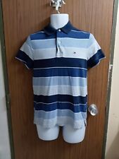 TOMMY HILFIGER BLUE, WHITE And Grey STRIPED SHORT SLEEVE POLO SHIRT XS picture