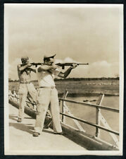 WWII USAAF Photo 2 GIs Shooting M1 Carbines Target Practice on Bridge CBI India picture